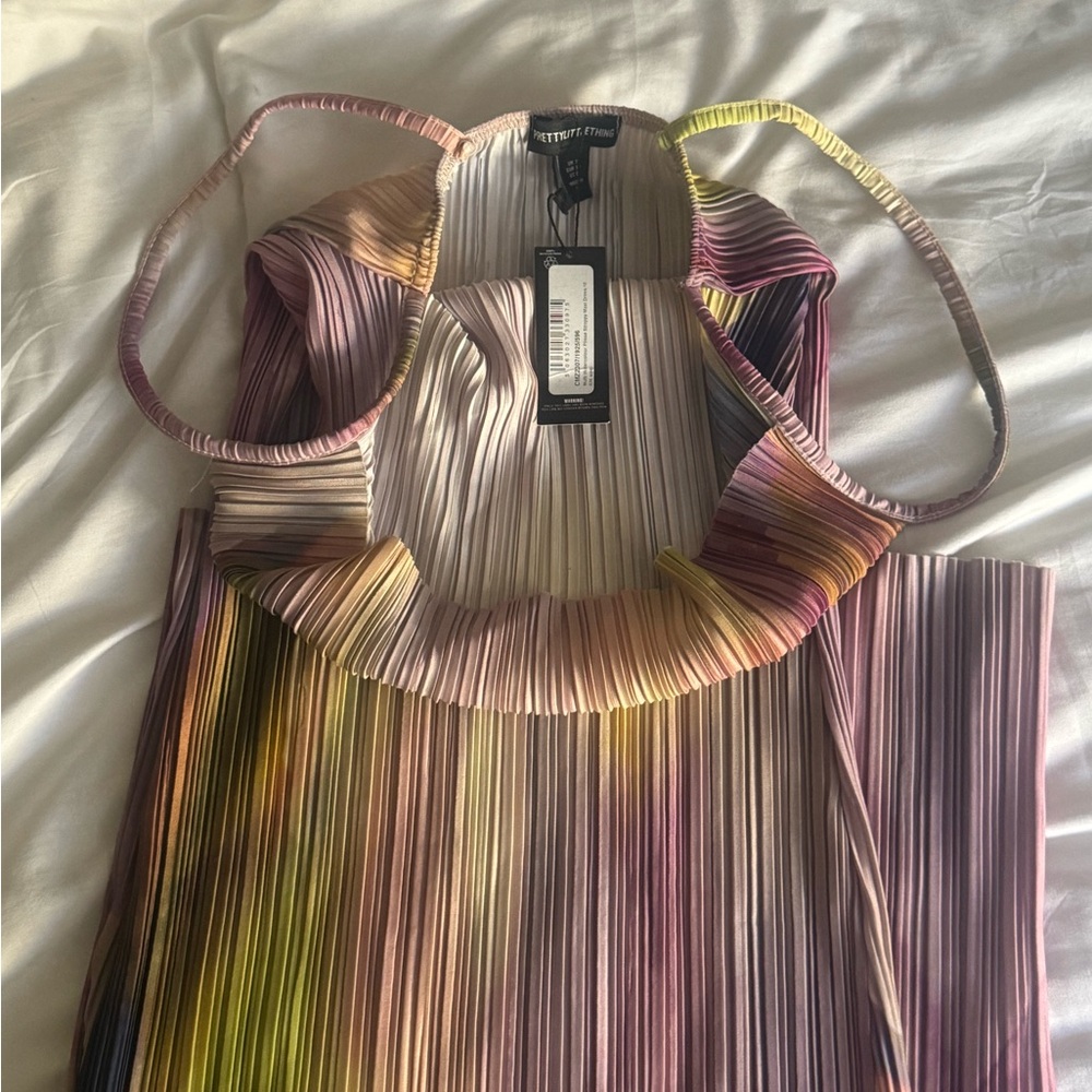 PLT Women’s multicolor watercolor plisse maxi dress | cowl neck | | size 6 | NWT - Picture 9 of 11
